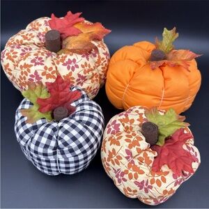 Fall Fabric Pumpkin Set – Orange, Cream & Black Seasonal Decor